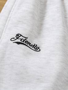 Genkimix Kids 2 Stücke graue Lässig Sporthosen, koreanischer Stil vielseitig einsetzbare Hosen mit Tunnelzug Taille und verjüngtem Bein, hochwertige weiche Qualität, besticktes Muster, Polyester, maschinenwaschbar, geeignet für den täglichen Gebrauch, Ausflüge, Urlaub, als Referenz für Feiertage, Partys, Schulanfang