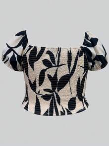 Almamuse Blusa de mujer talla grande con cuello de corazón, mangas abultadas y estampado floral diminuto de verano - Multicolor - Ver 2