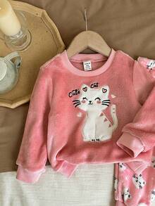 Baby Girl Cute Furry Cartoon Pattern Long Sleeve Top And Pants Pajama Set, Autumn/Winter