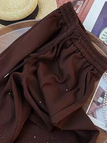 Franclia Starry Sky Elastic Waist Casual Straight Leg Wide Leg Pants - Brown - View 4