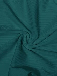 Slaydiva Women's Light Teal Ribbed Knit Long Sleeve T-Shirt,Casual Autumn Scoop Neck Fitted Top,Minimalist Y2k Style Blouses For Everyday Wear Occasion - Dark Green - View 6