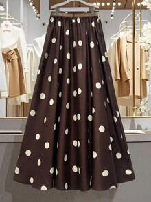 Franclia Chân váy chấm bi thanh lịch, giản dị, thời trang cỡ lớn, cài nút phía trước - màu đen - Xem 2