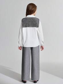 Ontre Tween Girl White Long Sleeve Shirt & Grey Cardigan Casual Pants Set - Dark Grey - View 2