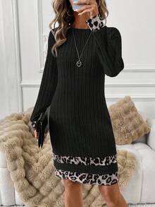 SHEIN Clasi Váy họa tiết da báo chắp vá bằng vải lông cừu dành cho nữ - màu đen - Xem 3