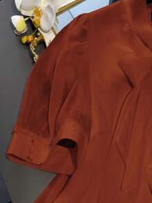 Franclia 大码女式优雅缎面蝴蝶结衬衫 棕色衬衫 棕色连衣裙 高雅秋季连衣裙 锈棕色连衣裙 咖啡棕色连衣裙 - 亮橙色 - 查看 3