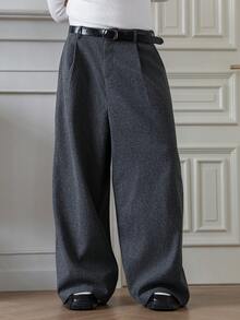HUEFORM Men's Old Money Solid Color Casual Pants Men Baggy Wide Pants Woolen Fabric: Cold-Proof And Warm, With A Stiff Shape For Men Winter - Black - View 6
