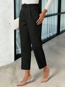 Lavishia 女士高腰锥形裤配腰带，优雅通勤安迪 - 黑色 - 查看 6