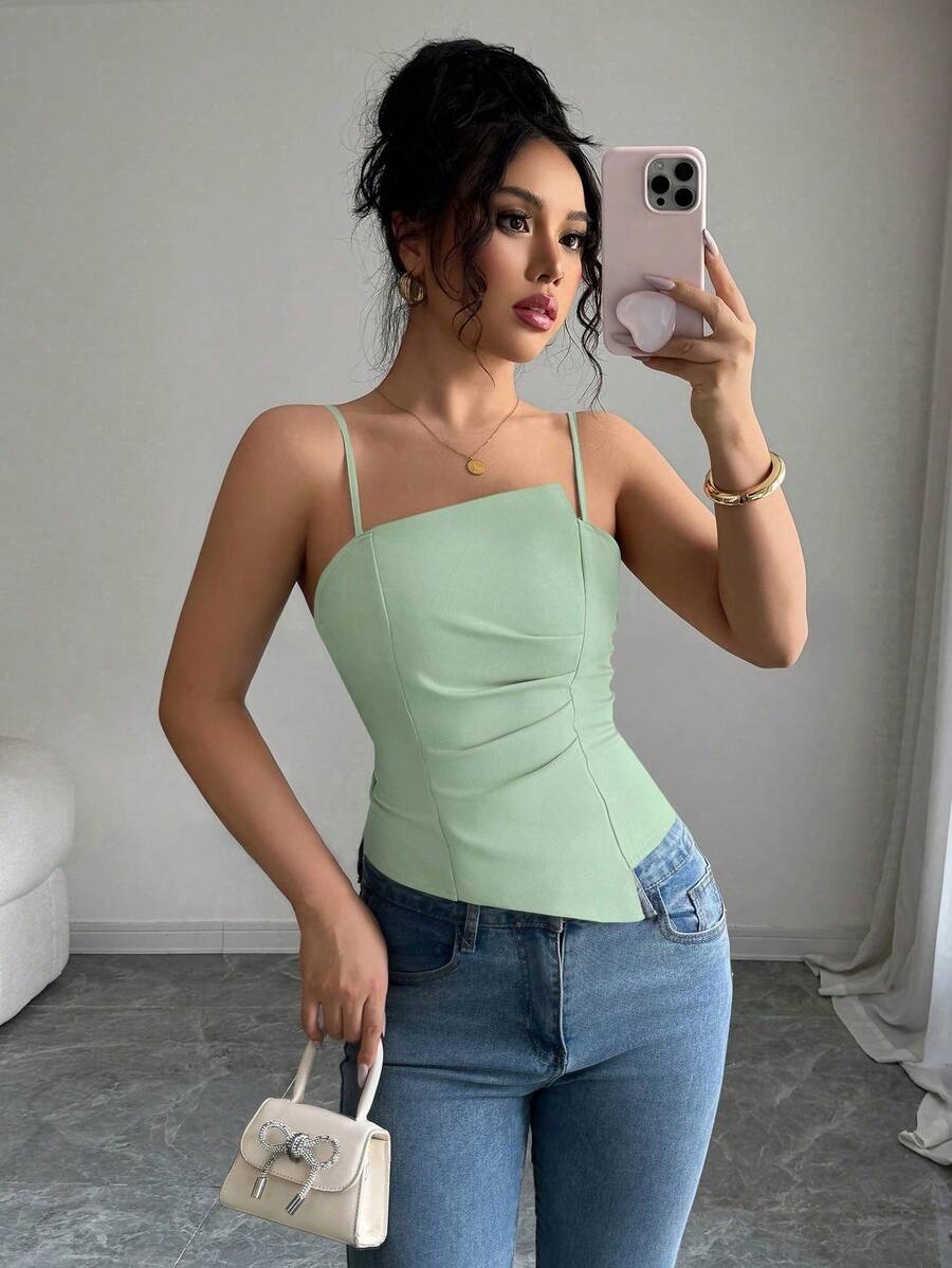 Elenzga Elegant & Cute Pleated Design Women Tank Top Sexy Summer Top