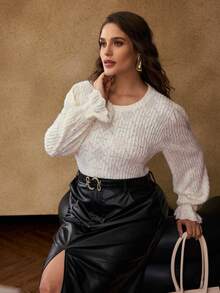 MOTF PREMIUM BLUSA CON VOLANTES TALLA GRANDE PARA OTOÑO E INVIERNO - Beis - Ver 1