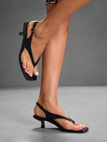 CUCCOO SZL 女士圆头金色时尚高跟休闲沙滩人字拖 - 黑色 - 查看 8