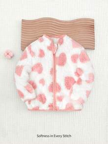 Cozy Pixies Baby Girl Casual Versatile White Base Pink Floral Print Stand Collar Long Sleeve Cardigan Baby Girl Fleece Jacket Baby Girl Cute Jacket Baby Girl Bomber Jacket Baby Girl Fall Jackets Polka Dot Toddler Jacket