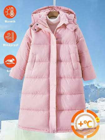 Flickjacka med vaddering i bomull, avslappnad collegestil, långärmad, hellång med fickor, tjock kappa med huva, lämplig för höst-/vinterutflykter, kan kombineras med byxor, mjukisbyxor, klänningar, huvtröjor, t-shirts, tröjor