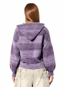SUMWON WOMEN 宽松版型超大拉链连帽衫开衫针织毛衣秋冬舒适渐变色 - 紫色 - 查看 2