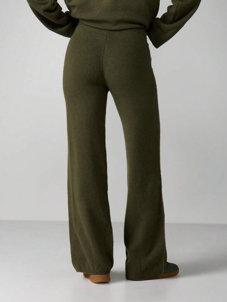 MISSGUIDED Olive Wide Leg Knit Pants With Logo Detail For Women Casual Loungewear Drawstring Waist Fall Winter Comfort Wear Christmas