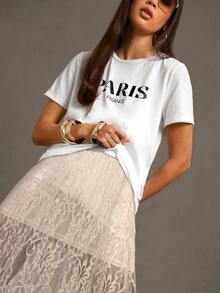 Siren Gaze Women Sexy Wildflower Lace Patchwork Lightweight And Breathable Long Summer Skirt Winter Casual Spring - Apricot - View 5