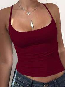 Zyxie Women's Solid Color Minimalist Camisole - Burgundy - View 2