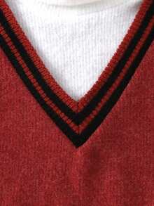 SHEIN Baby Boys' V-Neck 2 In 1 Knitted Sweater, High Collar Knit Pullover For Autumn/Winter - Red - View 4