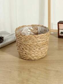 1pc Handmade Woven Plant Pot Cover, Seagrass Rope Basket For Home Living Room, Wicker/Rattan/Bamboo Handicraft Flower Basket - Multicolor - View 8