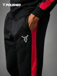 Manfinity Sport Corelite Men's Casual Graphic Print Contrast Side Seam Zip-Up Drawstring Hoodie And Sweatpants Set Gym Suits Men Sports Sets Gym Set Workout Set - Black - View 7