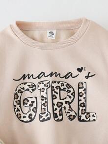 THE HAPPY LOOK 2pcs Young Girl Letter Print Knit Soft Crew Neck Long Sleeve Sweatshirt And Elastic Waist Pants Set,Autumn,School,Back-To-School Winter Comfy Outfit - Khaki - View 3