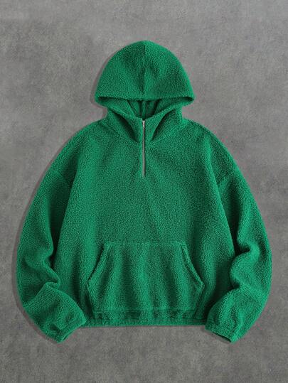 Men's Solid Color Casual Pocket Fleece Hooded Sweatshirt, Autumn/Winter