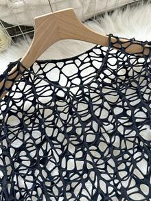 Swim SXY 女士夏季度假沙滩露背比基尼套装及镂空罩衫 - 黑色 - 查看 7