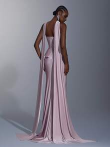 Elitara 优雅、浪漫、时尚、简约、粉紫色、弹性面料、编织绳装饰、紧身胸衣款式、带罩杯、胶骨、露背领口、适合节日、度假、生日、派对、婚礼活动、正式晚宴礼服 - 淺粉色 - 查看 4