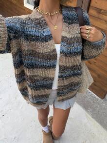 Muchica Women's Colorful Striped Drop Shoulder Long Sleeve Casual Loose Knit Cardigan For Going Out Outfits,  Streetwear, Autumn/Winter - Multicolor - View 6