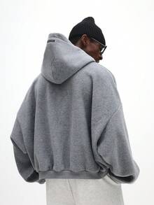 SUMWON Moletom com Capuz de Ajuste Regular em Fleece com Cordão e Bolso Central para Conforto Casual no Inverno, Liso - Cinza Claro - Visão 2