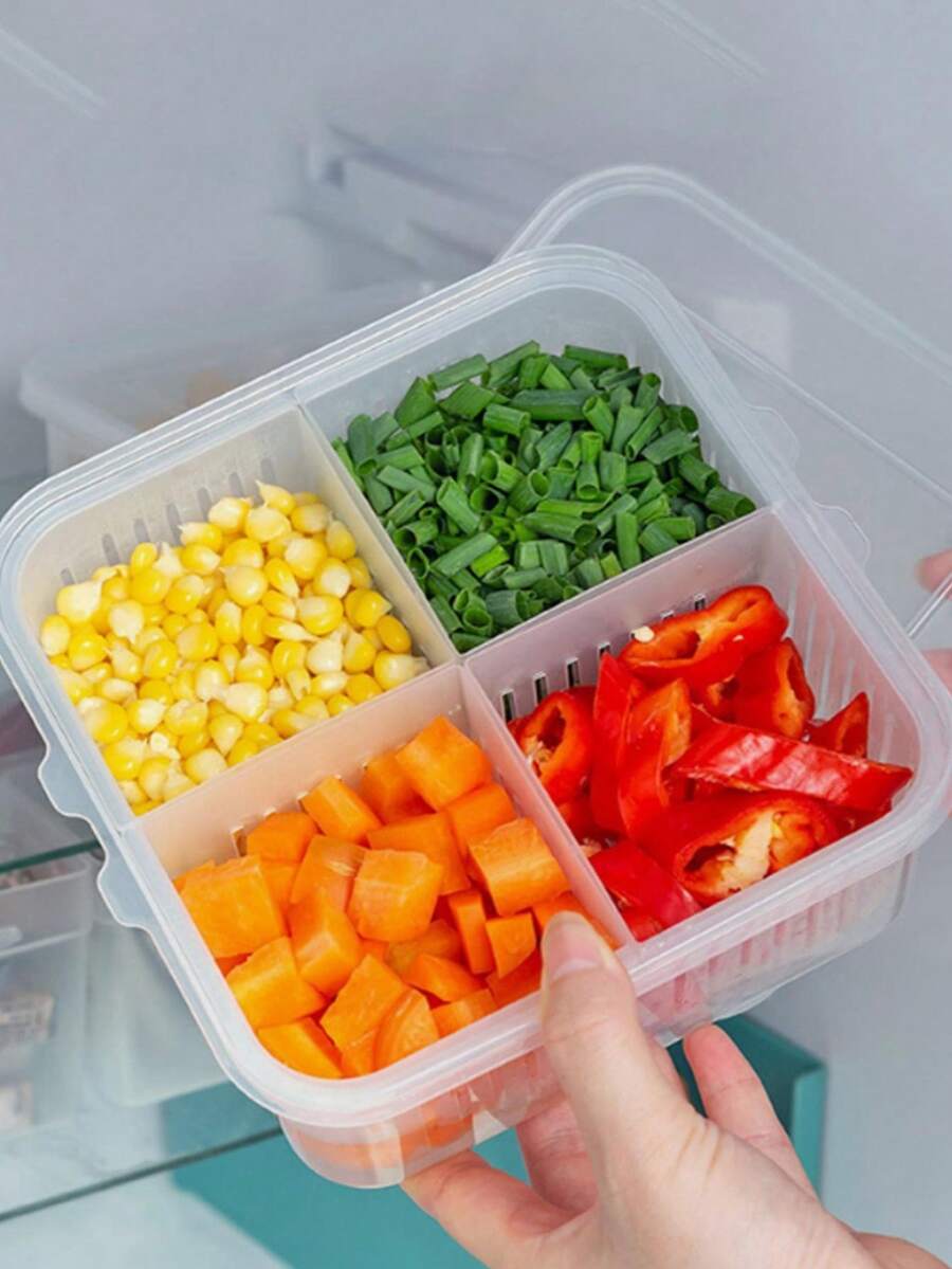 极简清仓 葱姜水果厨房家用冰箱收纳盒密封保鲜盒蒜蓉储物盒葱姜格子方形可沥水 - 無色 - 查看 1