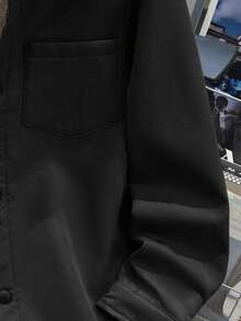 SHEIN Tween Boys' Casual Korean Style Cute Chest Patch Pocket Thermal Lined Woven Jacket