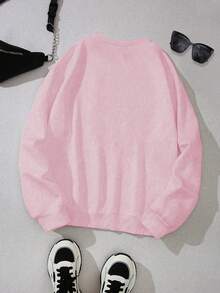 INAWLY 心形泡泡袖卫衣，心形压纹卫衣，情人节卫衣，情人节衬衫，泡泡袖印花卫衣，爱心印花抓绒圆领长袖连帽衫 - 淺粉色 - 查看 2