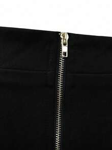 SHEIN Tall CURVE 大码优雅休闲裙，双面拉链 - 黑色 - 查看 5