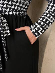 Chikora Plus Size Women's Jumpsuit,Black And White Elegant Patchwork Long Sleeve Pants,Autumn Dinner Work Commute Jumpsuit - Black and White - View 6