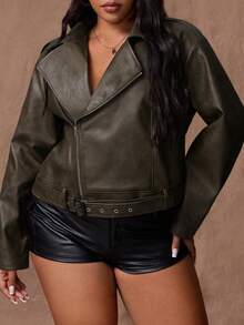 Rustia 大码扎染PU领拉链腰部孔眼长袖夹克 - 彩色 - 查看 5