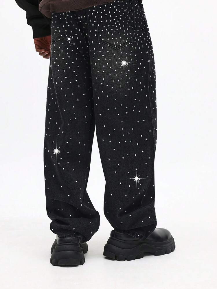 Wide Leg Sparkle Rhinestone Studded Jeans