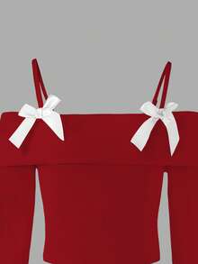 Elladie kids 青少年女孩新款长袖吊带上衣，露肩设计，蝴蝶结。舒适、时尚、优雅、甜美、可爱、活泼、独特，是外出和装扮的必备单品。