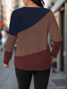 SHEIN Camiseta de talla grande con bloqueo de color para primavera y otoño, camisetas gráficas para mujeres - Multicolor - Ver 2