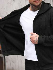 Manfinity Homme Hanorac cu glugă, texturat, cu fermoar, pentru bărbați, casual, culoare uni, top cu mânecă lungă