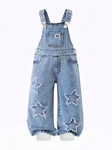 SUMWON Peto vaquero con detalles de estrella recortada para uso casual diario y aventuras de fin de semana - Azul - Ver 2