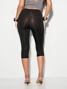 KIZN 网眼卡普里紧身裤高腰七分弹力裤夏季舒适休闲裤 - 灰色 - 查看 2