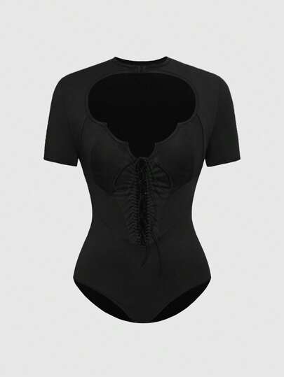 ROMWE Avant Dark Halloween Bat Lace-Up Sexy Bodysuit
