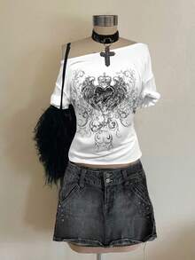 Attitoon Áo thun tay ngắn dáng rộng họa tiết cánh trái tim đơn giản dành cho nữ, phù hợp cho mùa hè - trắng - Xem 6