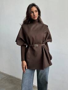 Aloruh Abrigo capa de cuello redondo de unicolor para mujer, abrigo marrón, chaleco, chaqueta sin mangas de color chocolate, estilo "Old Money", elegante para mujer, abrigo de negocios casuales, chaqueta de oficina, abrigo de invierno chic para mujer, moda para otoño/invierno - Café integral - Ver 3