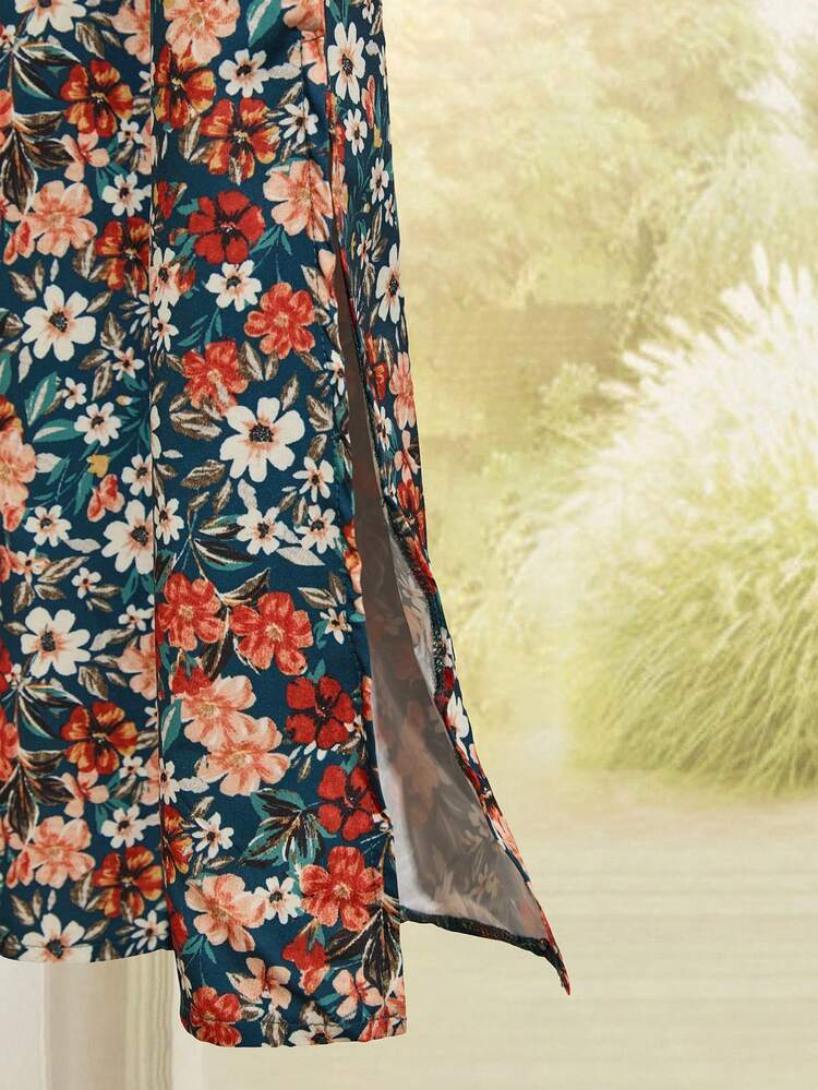 Boho Floral Sleeveless Long Dress With Slit And V Neck For Summer Maxi Floral Dress Long Floral Dress Women Boho Maxi Dress Women Maxi Dress Casual Maxi Dress Chic Dress