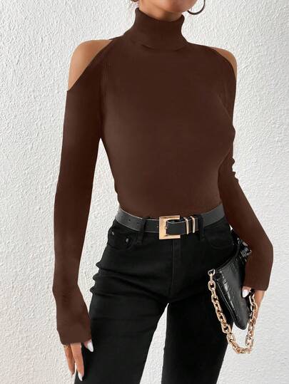 SHEIN Essnce Casual Solid Color Hollow Out Long Sleeve Tight Fit Women Bodysuits, Spring/Autumn