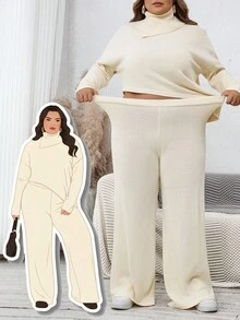 Hourglow Ensemble pull col roulé et pantalon de couleur unie élégant grande taille Dollyholly86, automne/hiver, pour morphologie en sablier