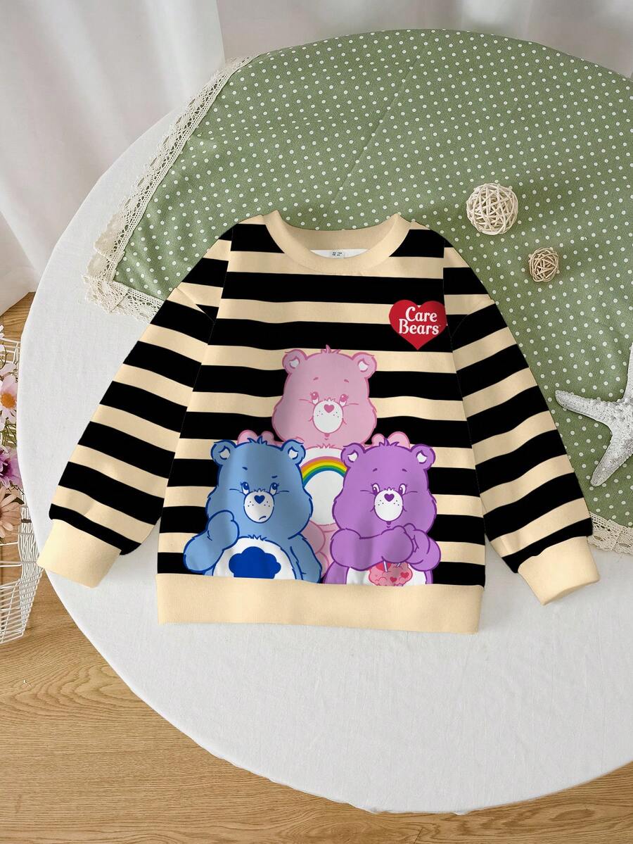 SHEIN X Care Bears 年轻女孩卡通条纹卫衣 - 白色 - 查看 1