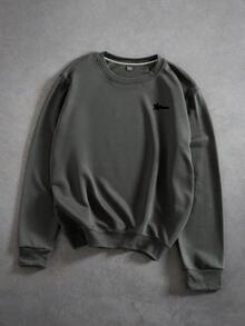 Manfinity Homme Hanorac bărbătesc gri, cu guler rotund și model pentagramă, croială lejeră, casual, îmbrăcăminte de iarnă, cadou perfect pentru iubit, foarte la modă pentru streetwear, campus și Halloween, top cu mânecă lungă