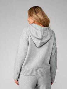 Missguided x Playboy Conjunto a juego de cárdigan de punto y pantalones de pierna ancha para mujer - Conjunto de ropa de estar por casa de otoño e invierno - Gris - Ver 2